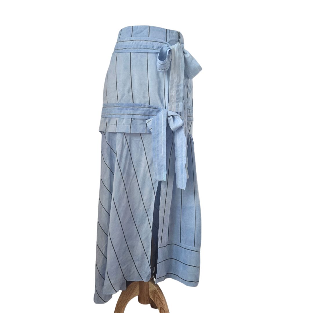 3.1 Phillip Lim Blue/Black Striped Belted Detail Skirt Midi Skirt