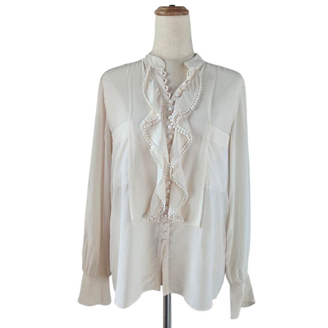 Chloe Cream w/ Two Pocket Front Button Up Detail Blouse