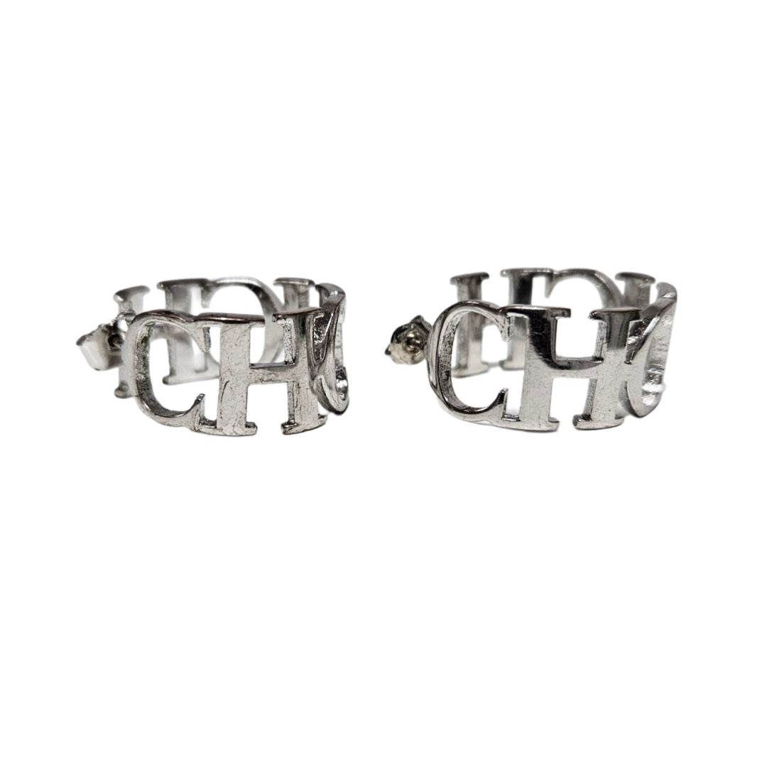 Carolina Herrera Silver Tone CH Earrings