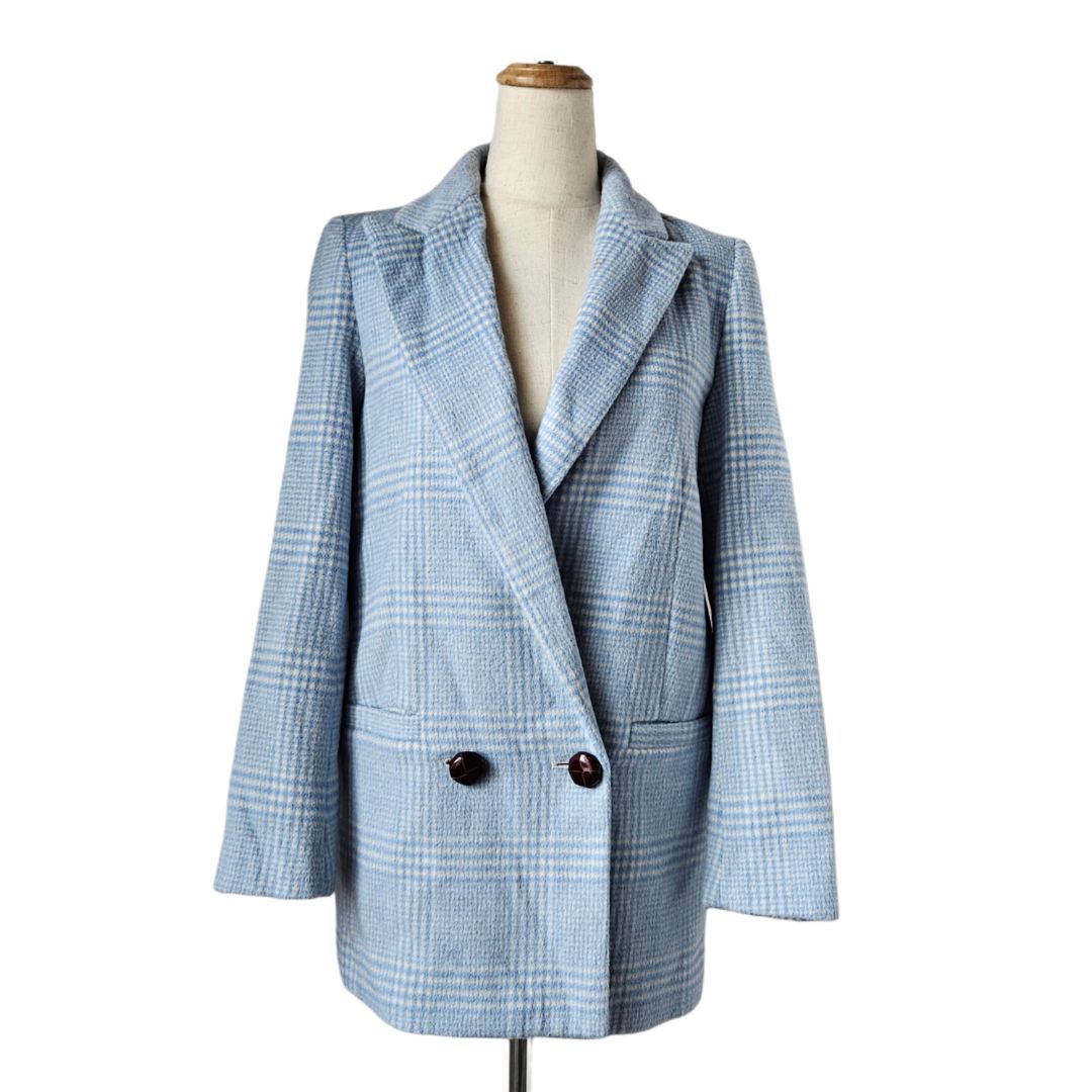 Ganni Blue/White Checkered Blazer