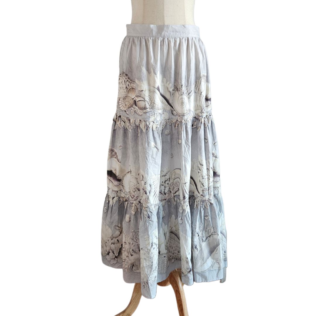 Weekend Maxmara Grey/White Seashell Print Flared Long Skirt