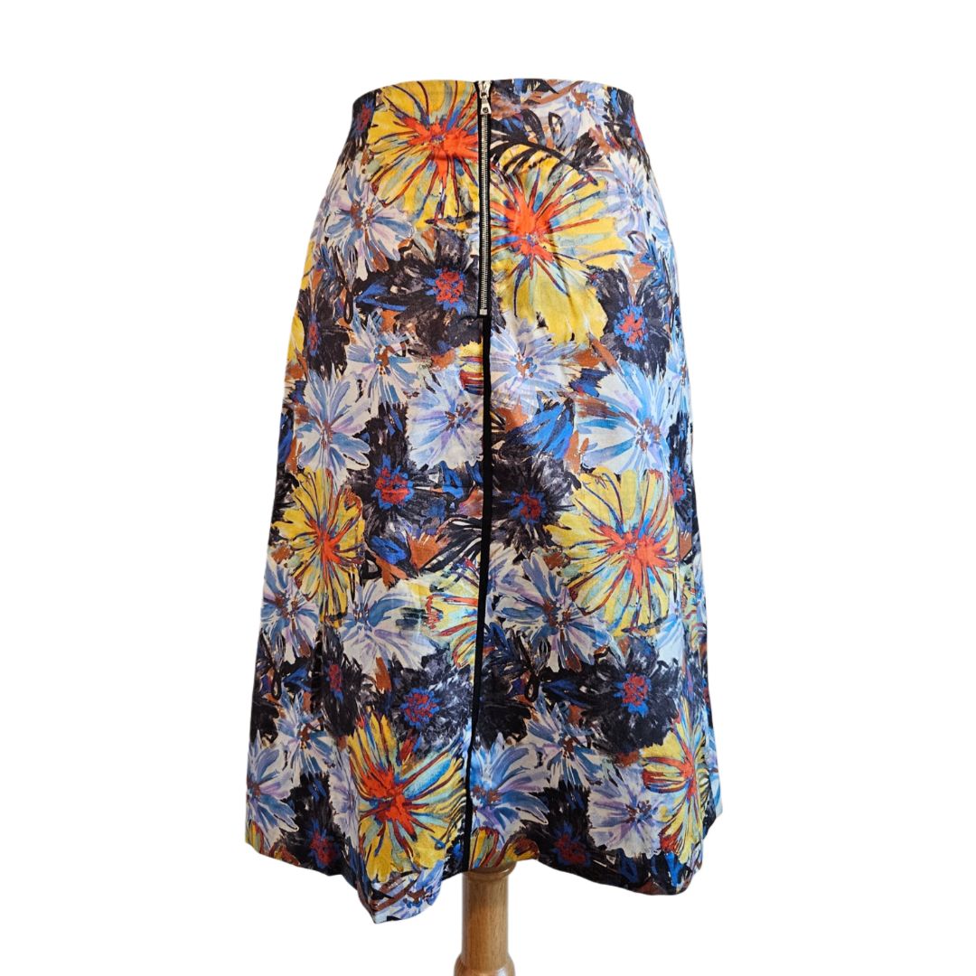 Suno Multicolor Floral Print A Line Midi Skirt