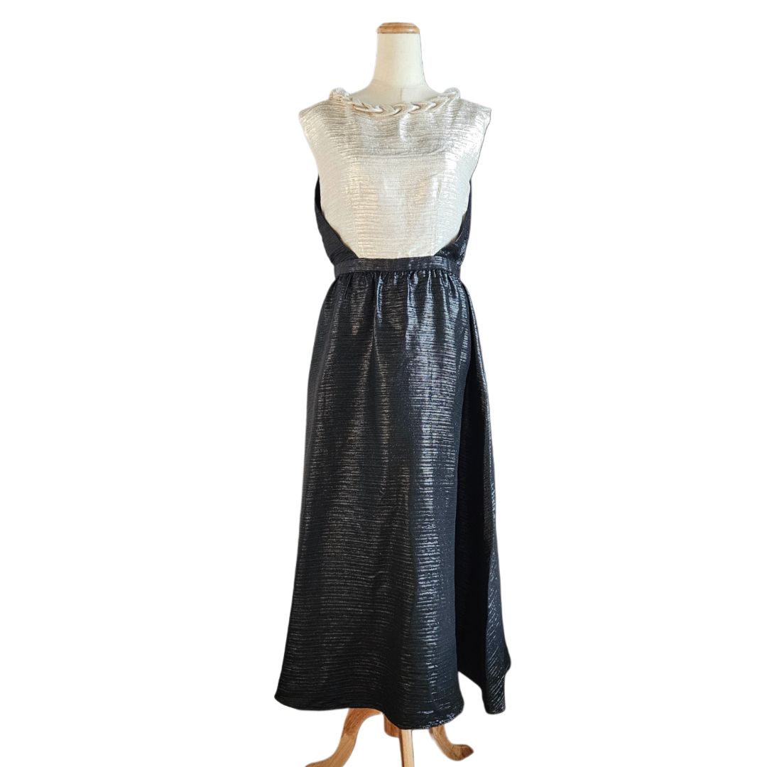 Ingie Black/Gold Metallic Sleeveless Evening Flared Dress