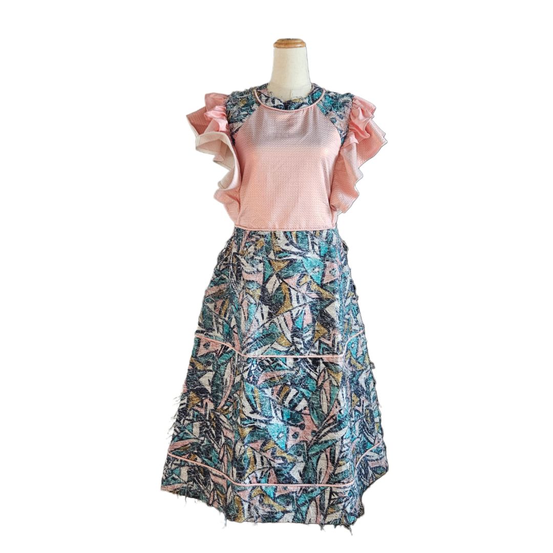 Poca & Poca Multicolor Ruffle Sleeve Detail Design Flared Dress