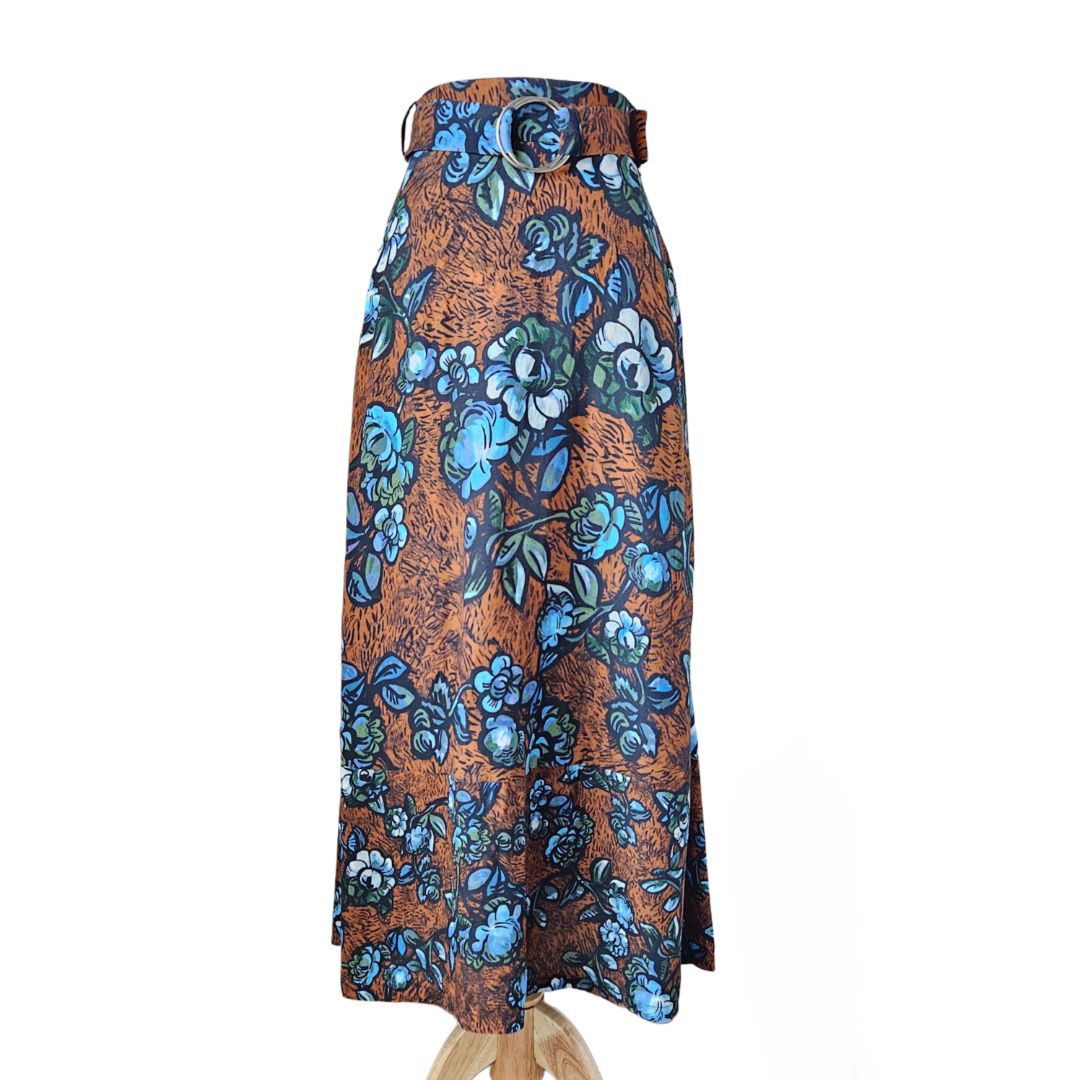 Marcus Lupfer Multicolor Floral Print A Line Belted Long Skirt