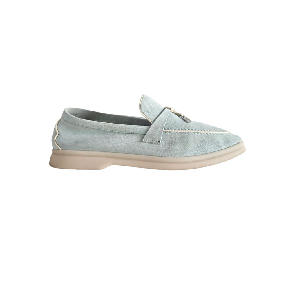 Loro Piana ライトブルー スエード モカシン 38 Loro Piana Baby Blue Summer Charm Walker, size 38 - BOPF
