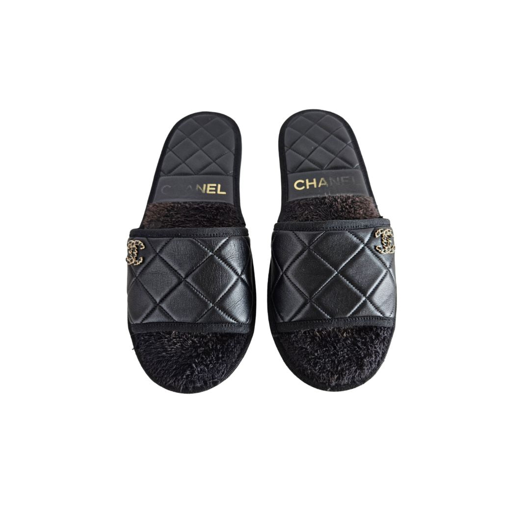 Chanel Black Quilted Home Slippers, Small