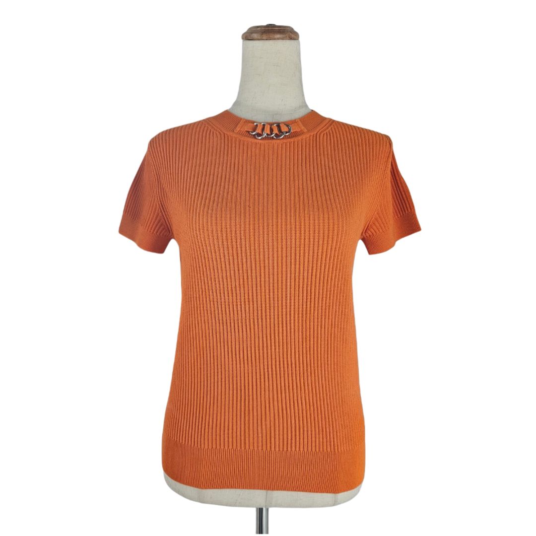 Hermès Orange Knit With Chain Detail Top