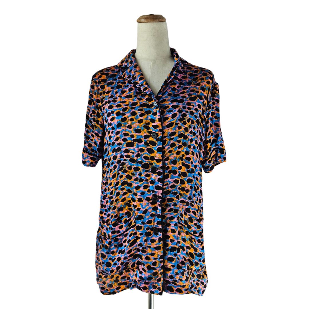 Christian Dior Multiclor Leopard Print Button Up Silk  Shirt