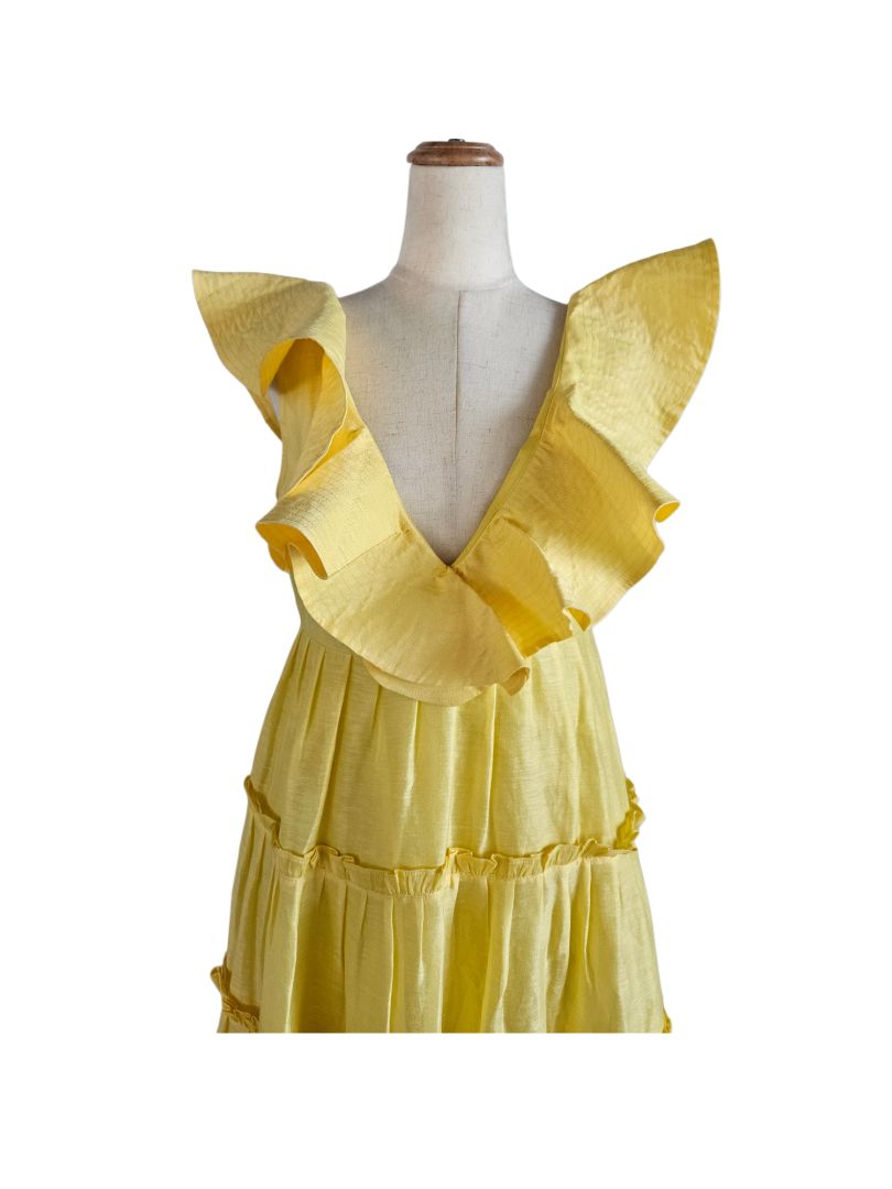 Leo Lin Yellow Ruffle Maxi Flared Dress - BOPF Leo Lin Yellow Ruffle Maxi Flared Dress - BOPF