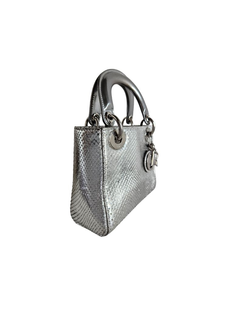 Christian Dior Metallic Silver Python Skin Mini Lady Dior Bag BOPF Business of Preloved Fashion