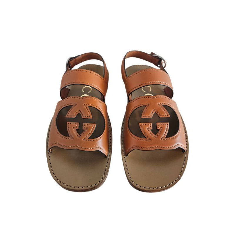Gucci Brown Interlocking G Leather Mens Sandal