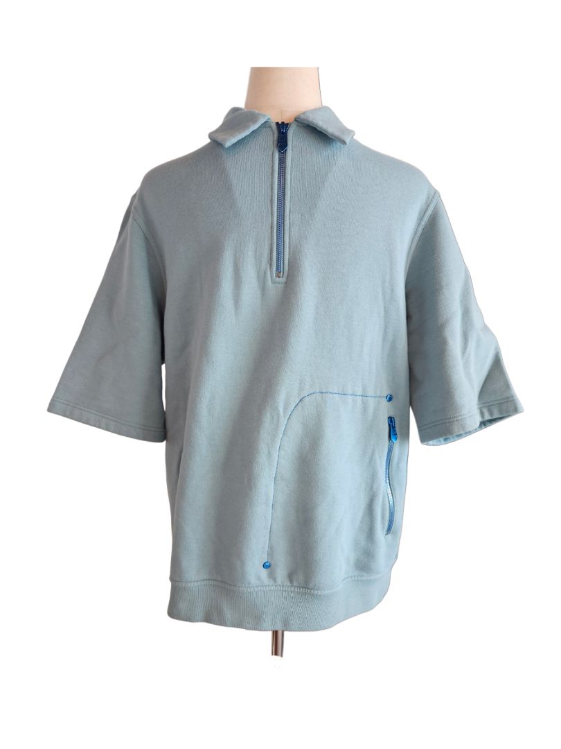 Hermes Teal Blue Zipper Pocket Mens Polo Shirt