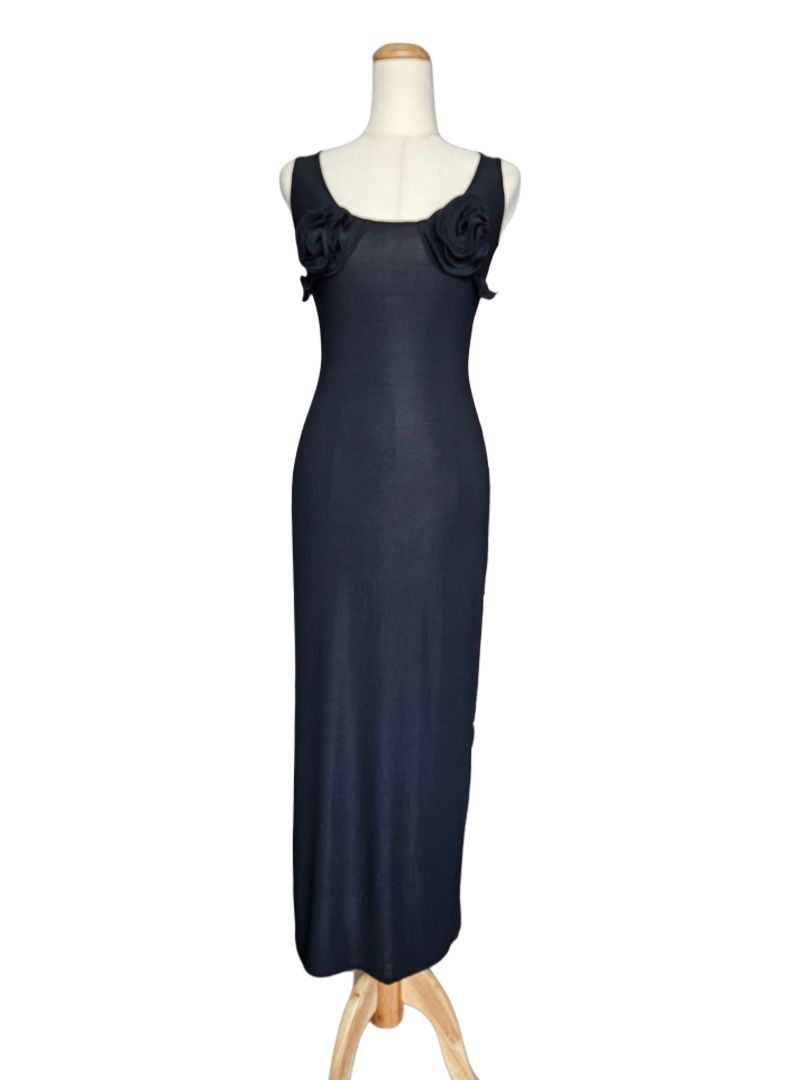 Magda Butrym Black Sleeveless Floral Applique Bodycon Long Dress - BOPF | Business of Preloved Fashion Magda Butrym Black Sleeveless Floral Applique Bodycon Long Dress - BOPF | Business of Preloved Fashion