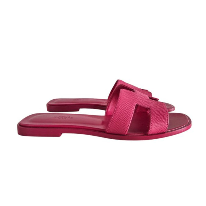 Hermes rose bougainvillier Epsom Leather Oran Sandals, size 39.5