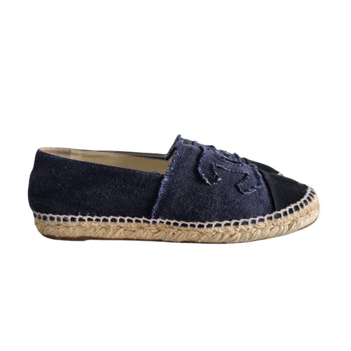 Chanel Navy With CC On Vamp Espadrilles Slip On, size 39