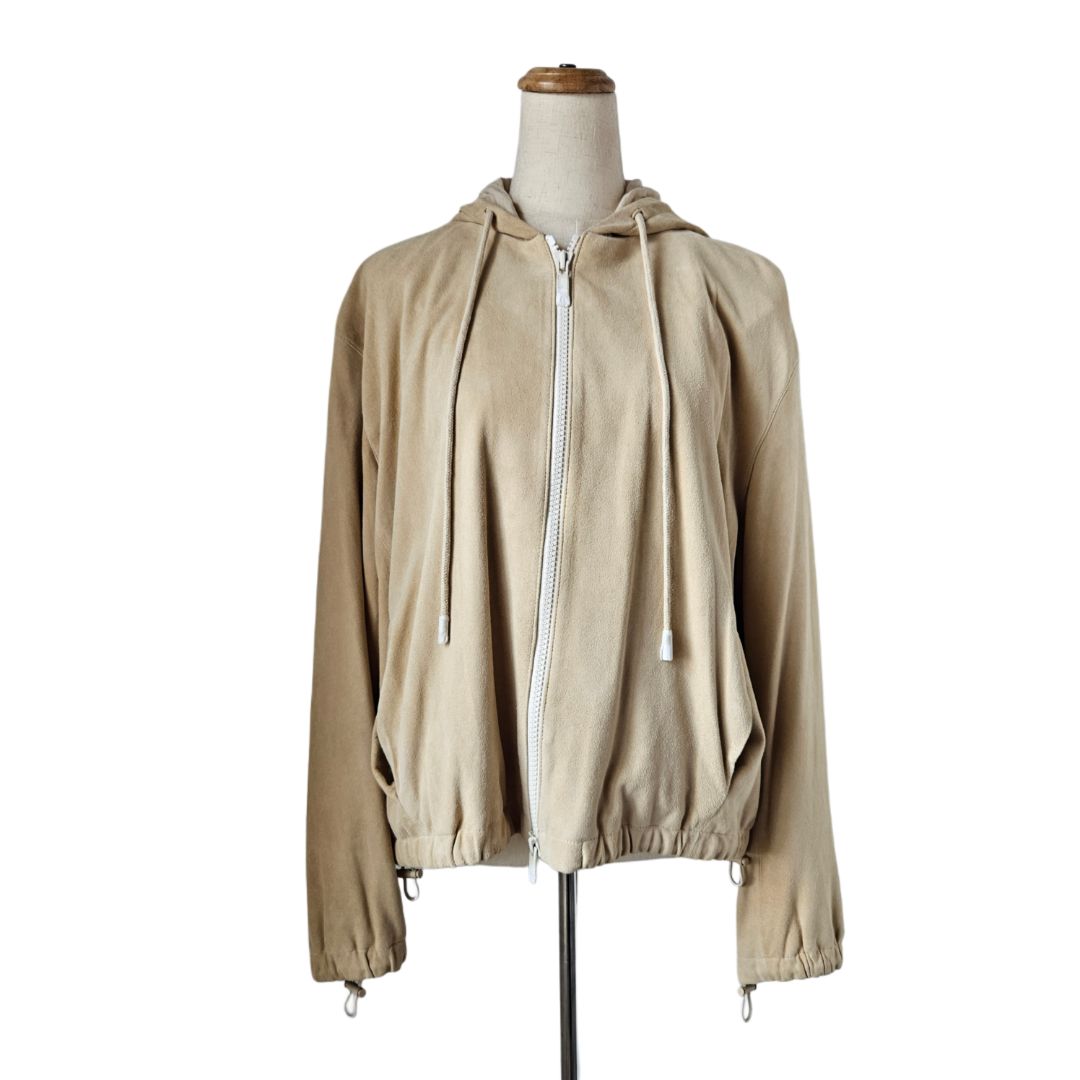 Vince Beige Suede Leather Hooded Jacket (brand new)