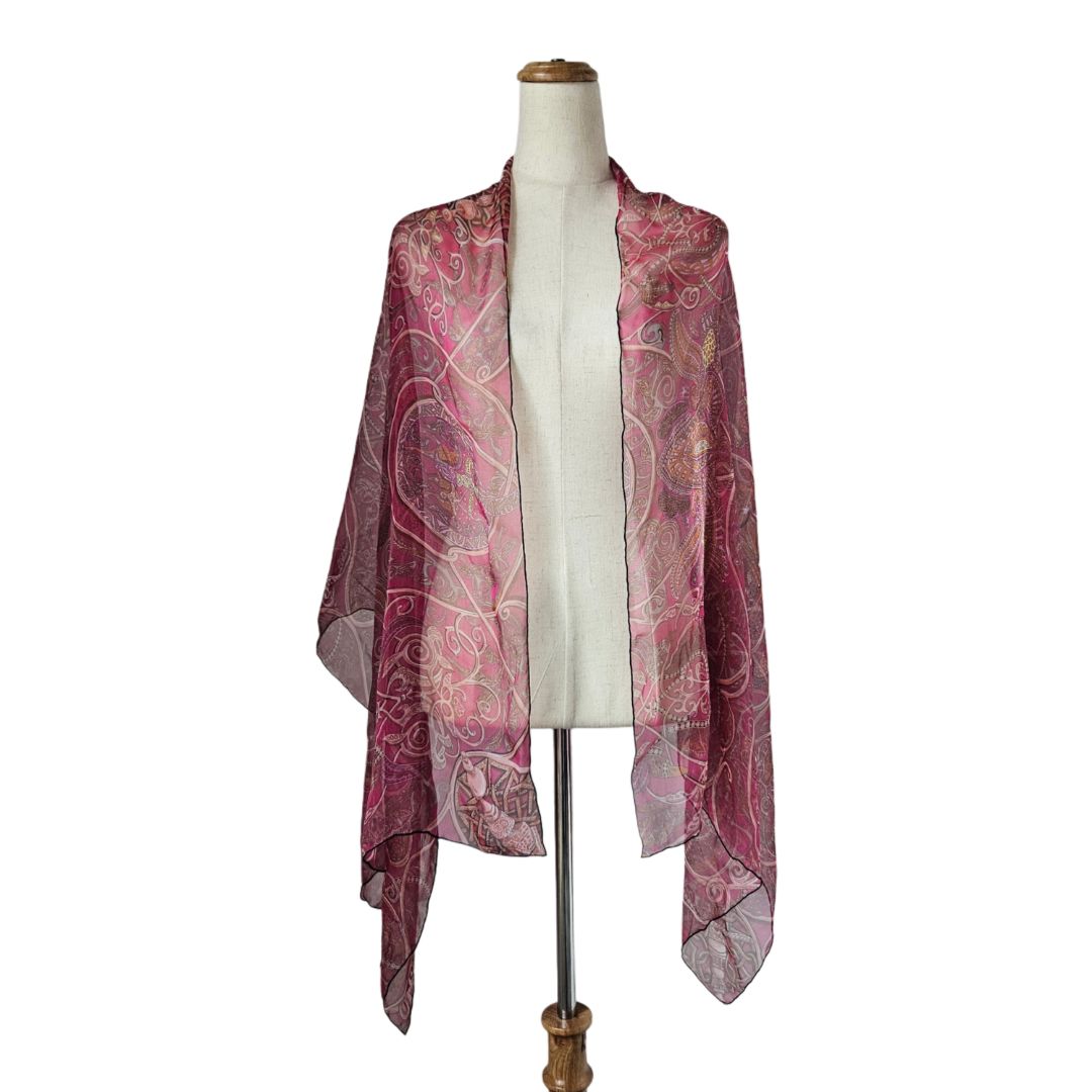Hermes Pink Multicolor Printed Chiffon Silk Scarf