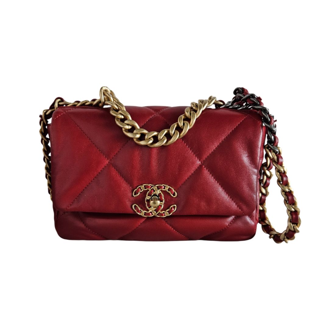 Chanel Red Quilted Leather 19 Medium Shoulder Flap Bag