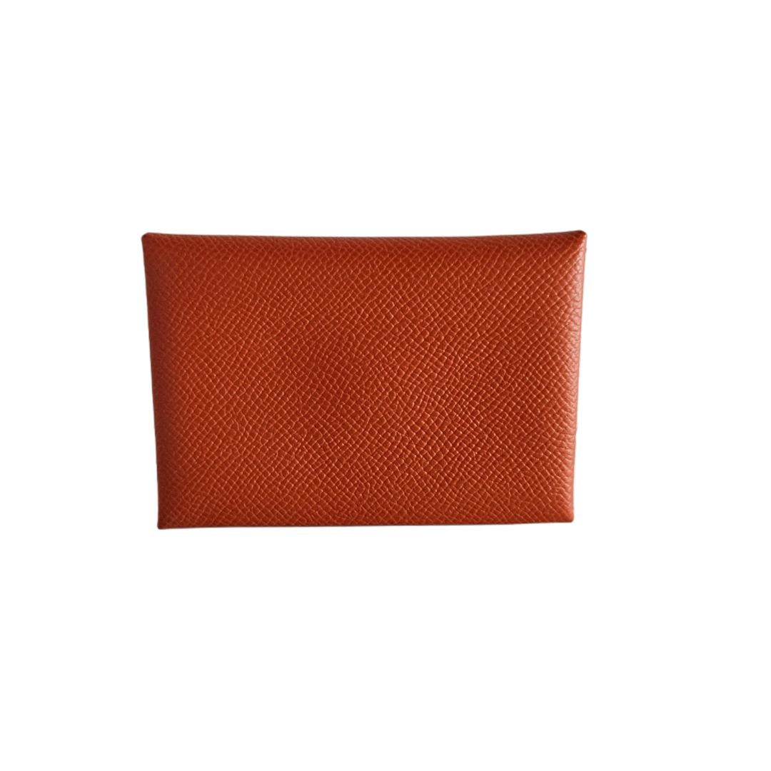 Hermès Orange Calvi Duo Compact card holder
