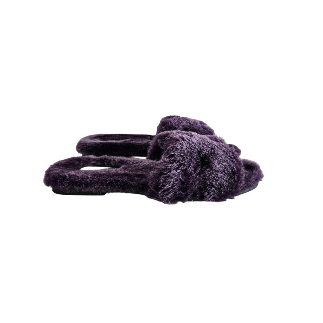 Hermès Purple Shearling Oran Sandals, size 39