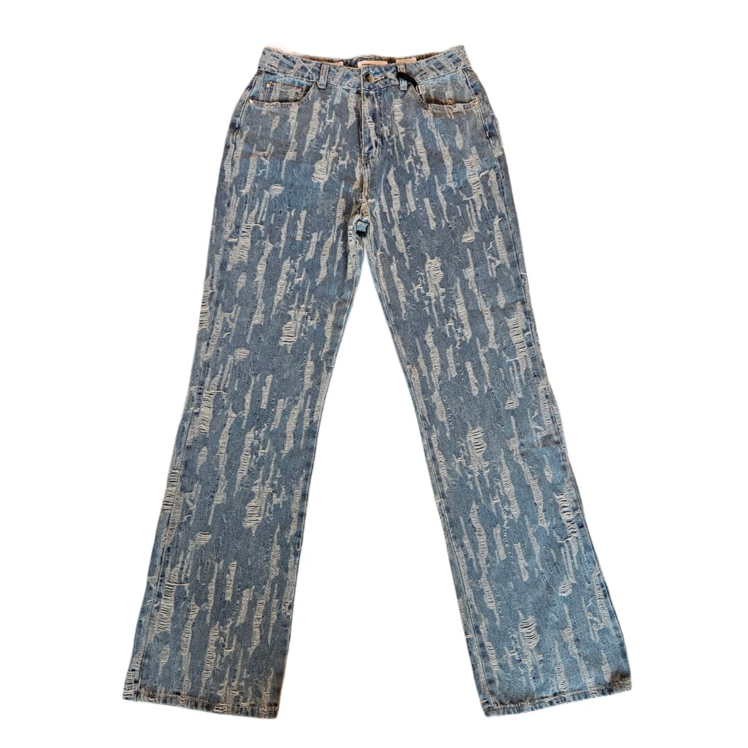 Maniere De Voir Distressed High Rise Straight Leg Jeans