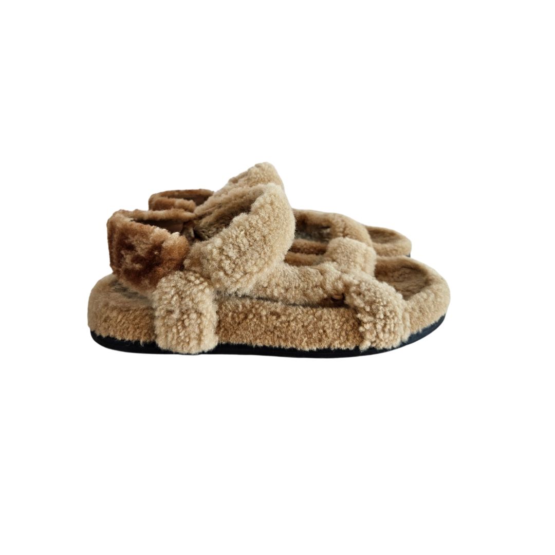 Fendi Brown Shearling Sandals, size 37