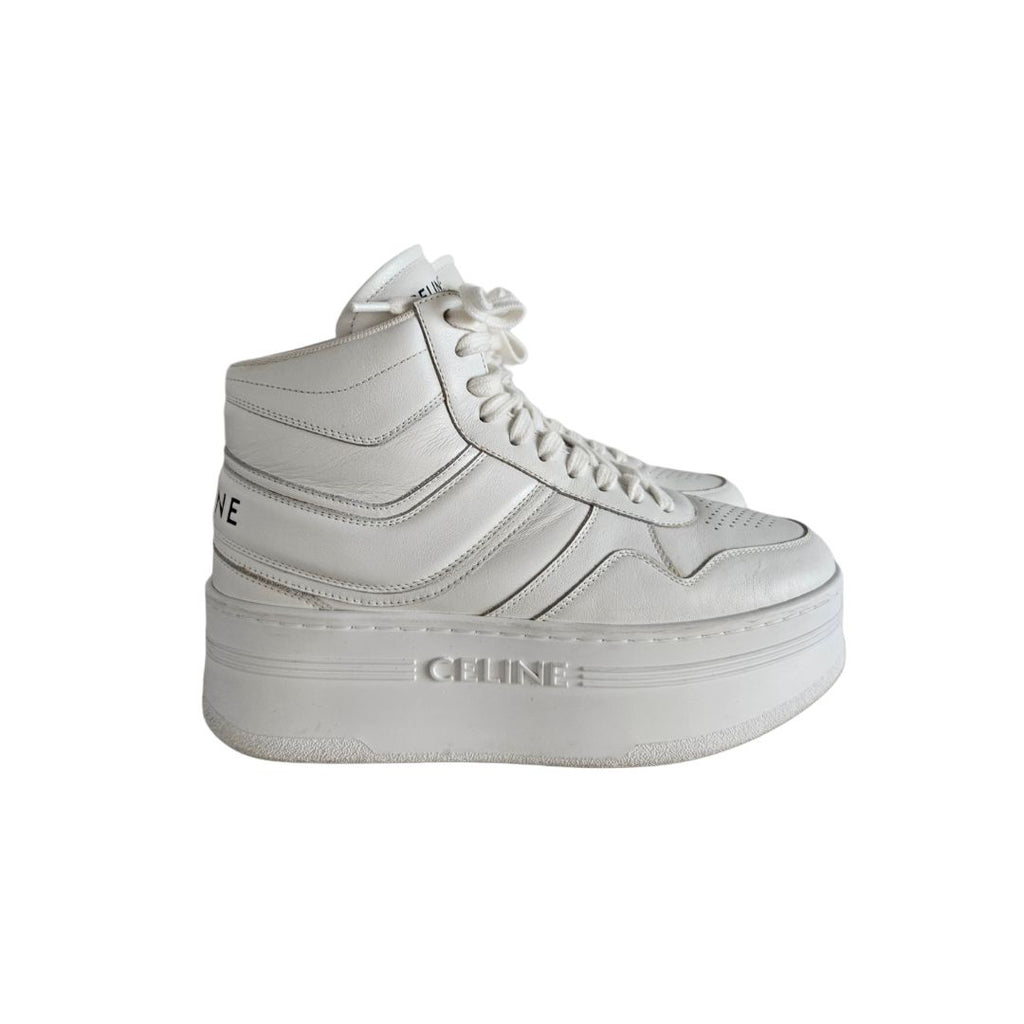 Celine White Leather Platform Logo Lace Up Sneakers Size 37 - BOPF