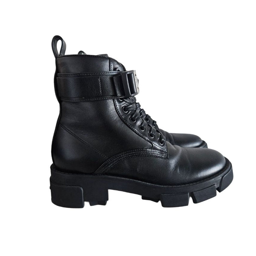 Givenchy Black Leather Terra Combat Ankle Boots, Size 38