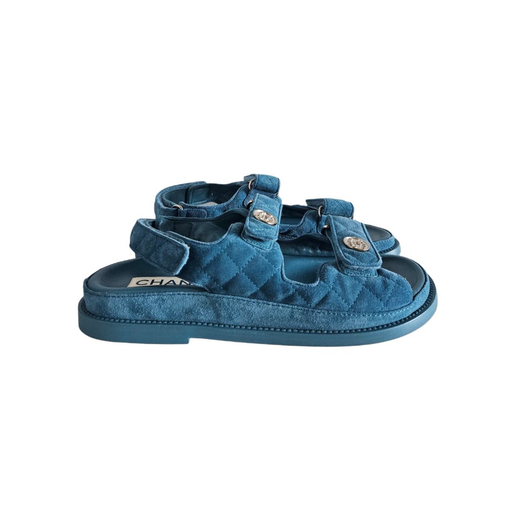 Chanel Blue Suede Dad Sandal, Size 39