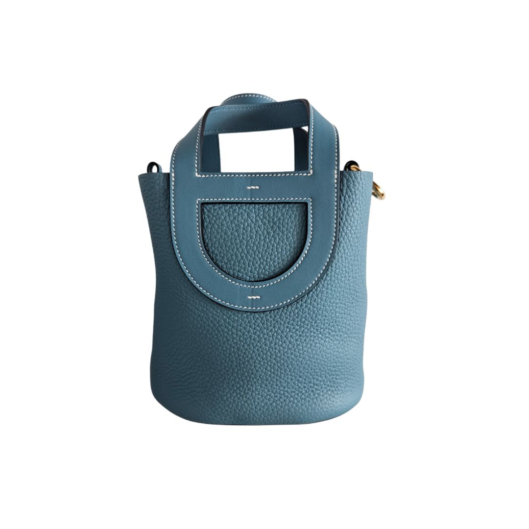 Hermes Bleu Jeans Clemence Leather In The Loop 18 Tote Bag