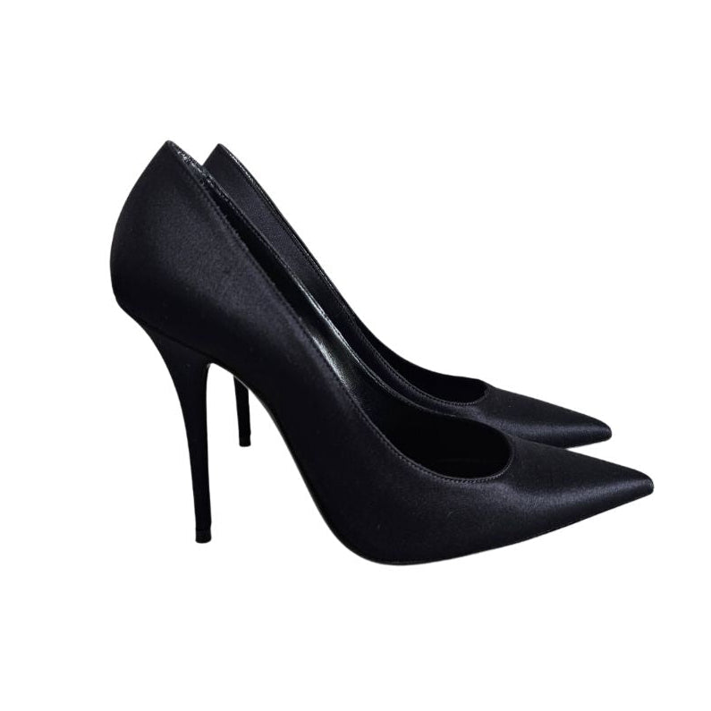 Saint Laurent Black Satin Pointed Toe Pumps, Size 36
