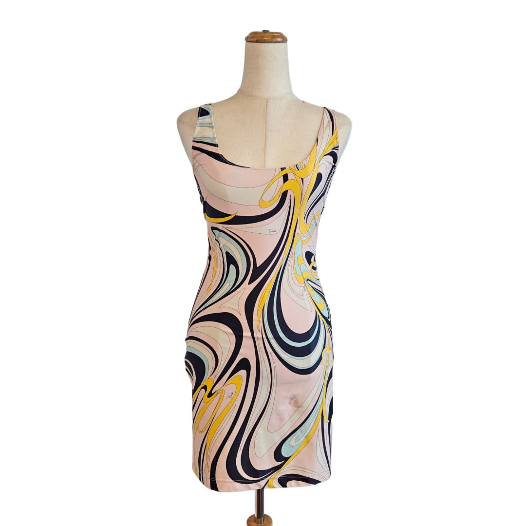 nordstrom mob dresses Emilio Pucci Multicolor Onde-Print Sleeveless Cut Out Short Dress - BOPF