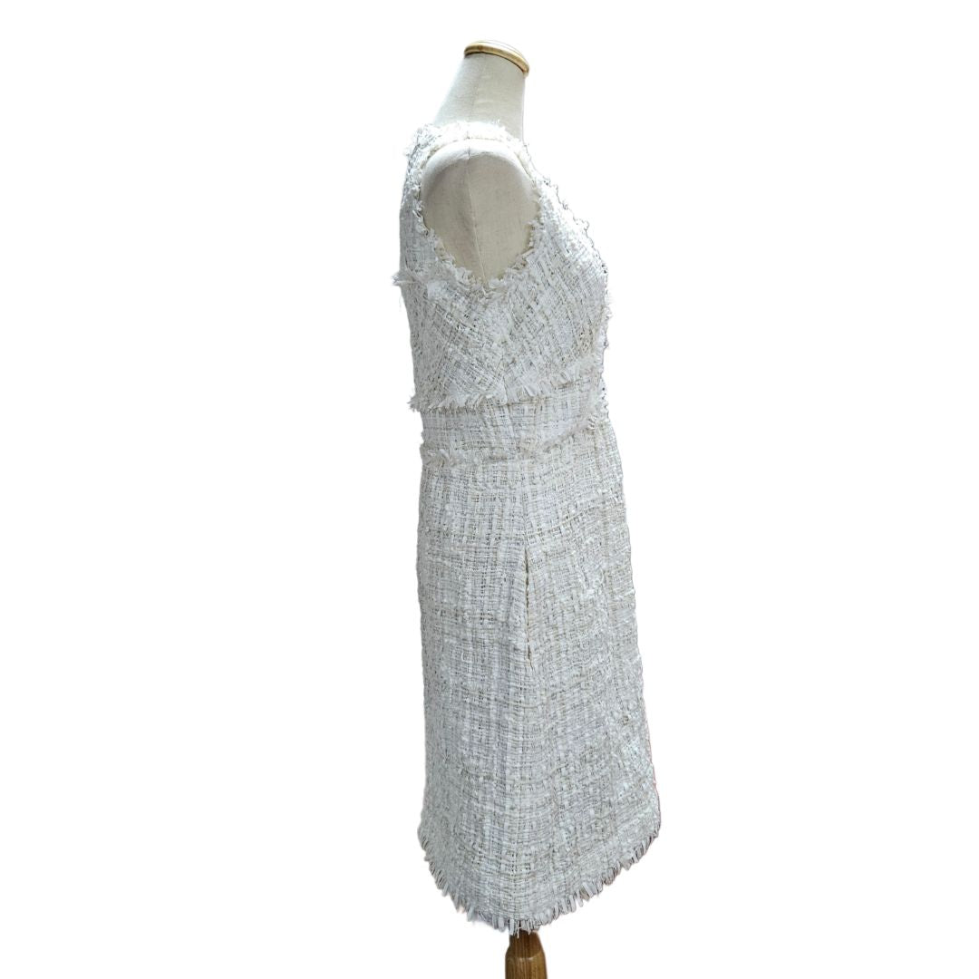 Chanel White Tweed V Neck Midi Dress - BOPF