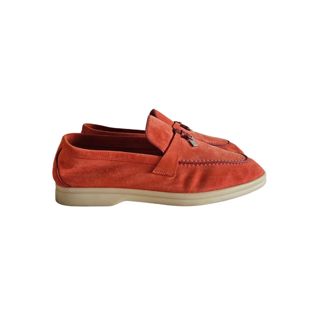 Loro Piana Redorange Suede Summer Charm Loafer, size 40