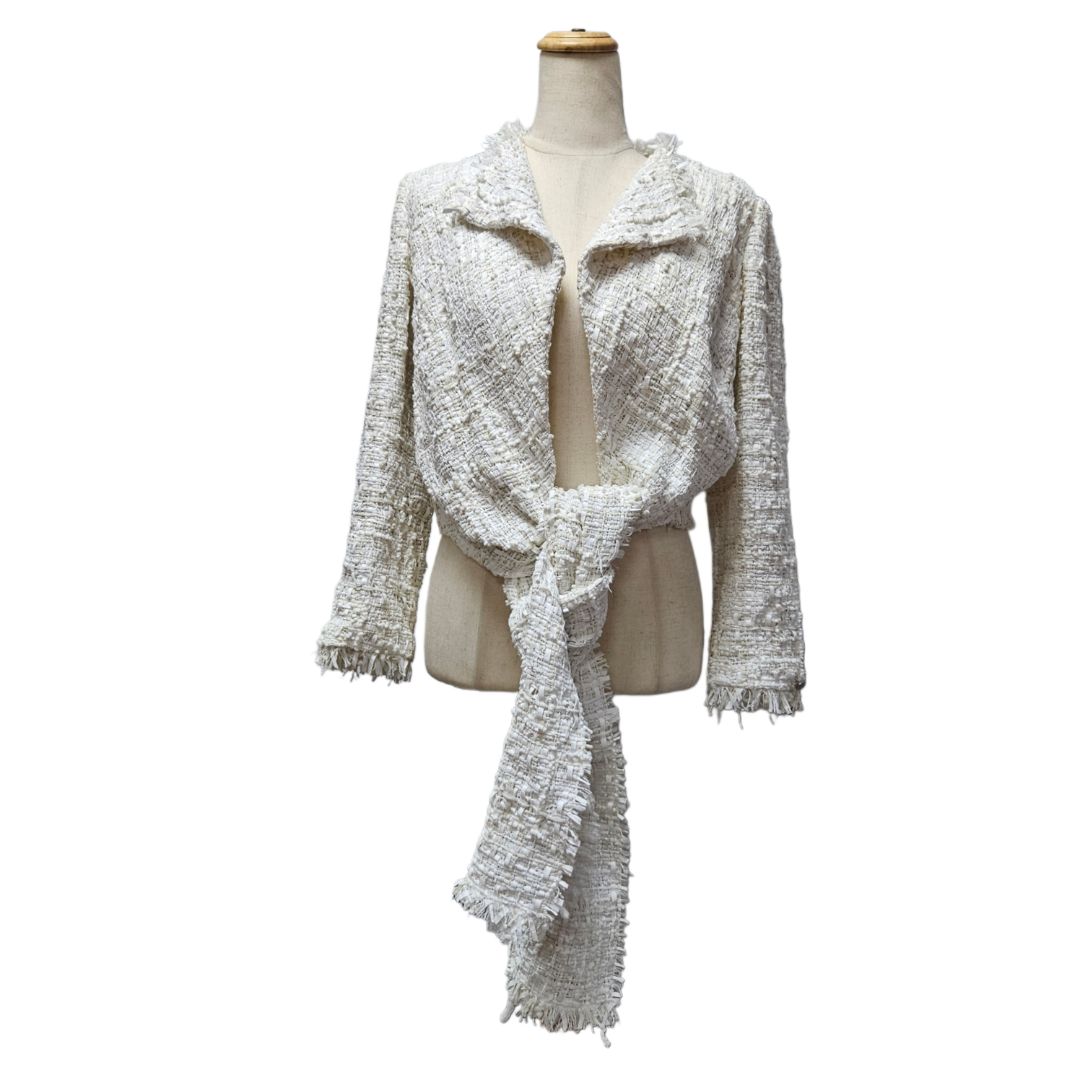 Chanel White Tweed Crop Wrap Around  Jacket