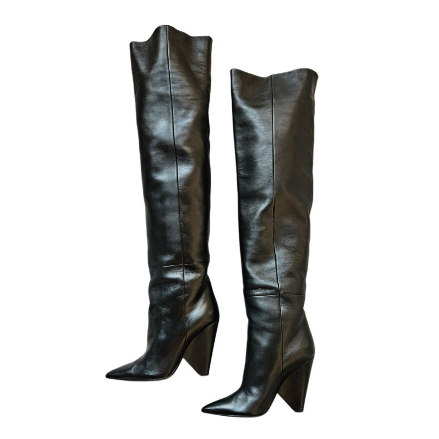 Saint Laurent Black Knee Length Leather Boots , size 38.5