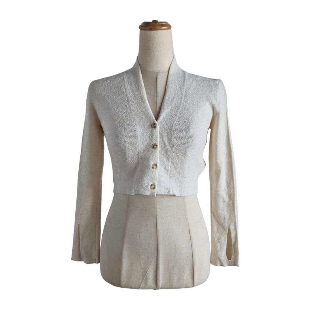 Jacquemus White Stretch Cropped Button Cardigan