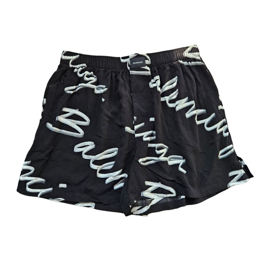 Balenciaga Black Logo Print Llowy Shorts
