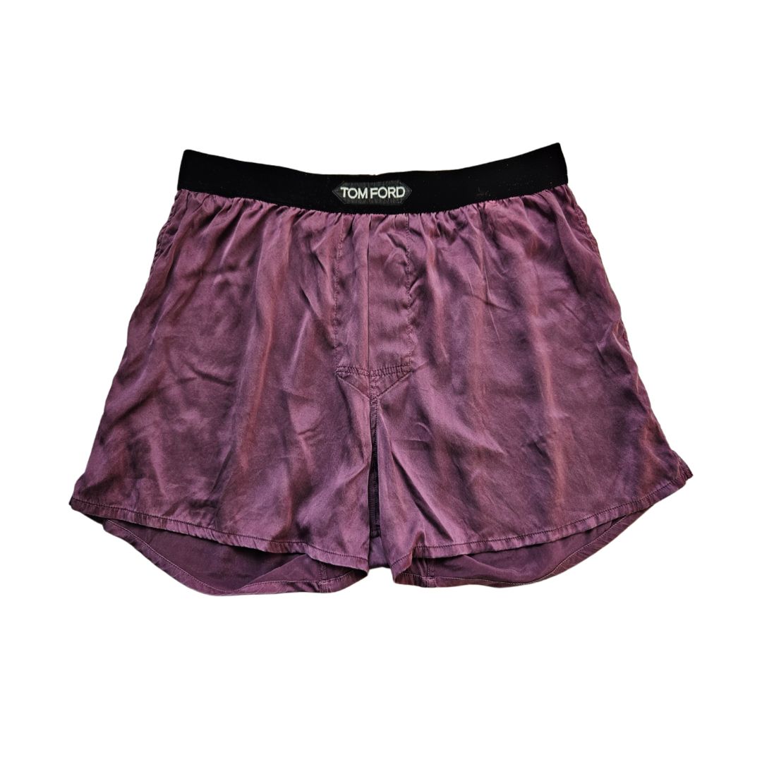 Tom Ford Plum Silk W/ Velvet Band Waist Logo Short