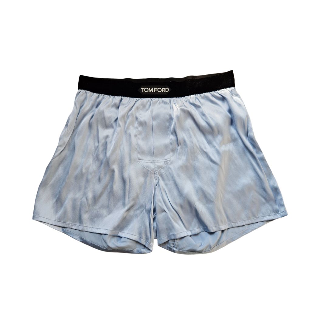 Tom Ford Light Blue Silk W/ Velvet Band Waist Logo Short