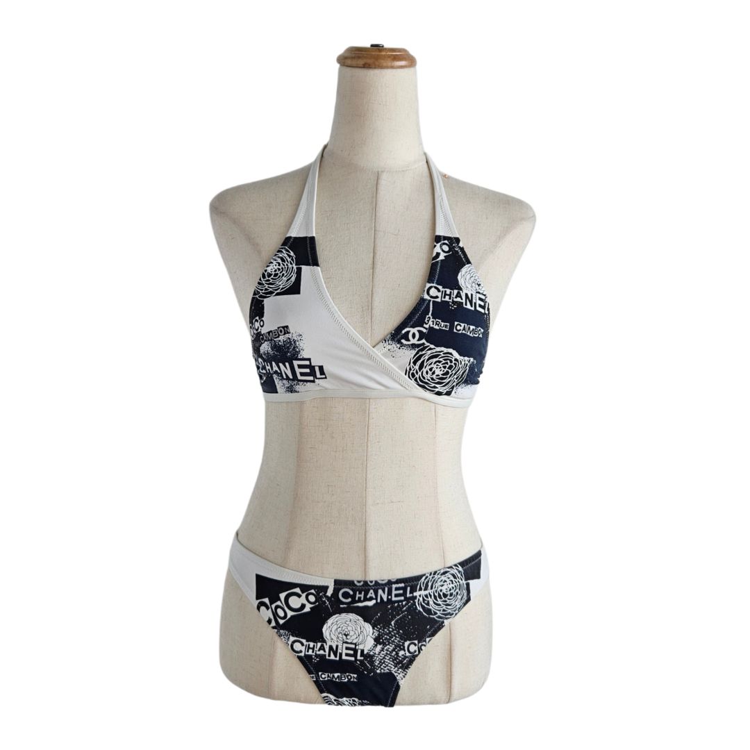 Chanel Black/White Coco 31 Rue Cambon Print Two Piece Swimsuit