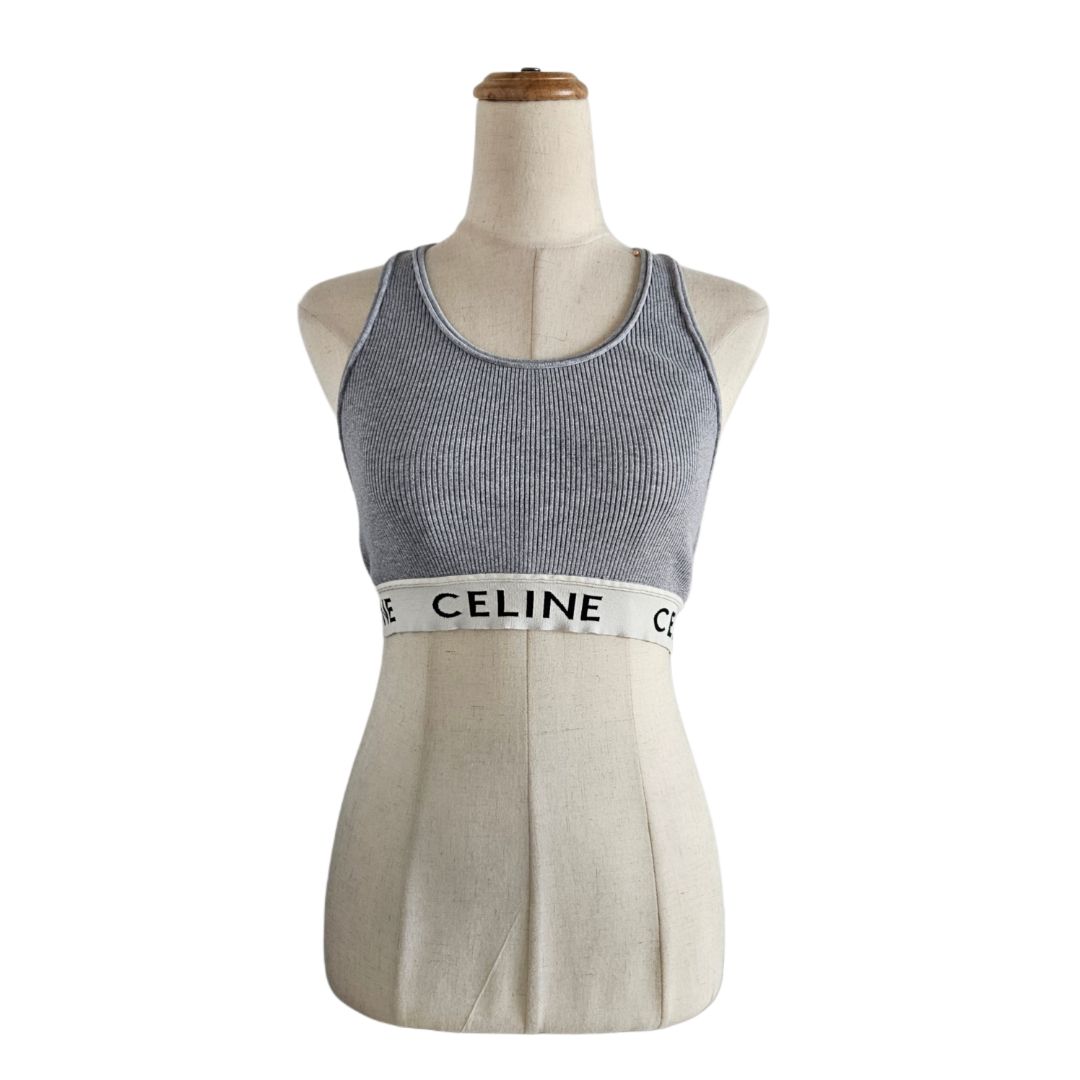 Celine Grey Logo Band Sport Bra