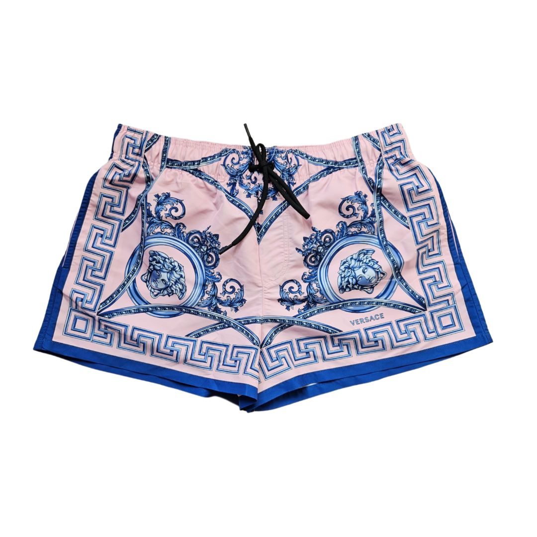 Versace Pink and Blue Medusa Print Greta Men's Swim Shorts
