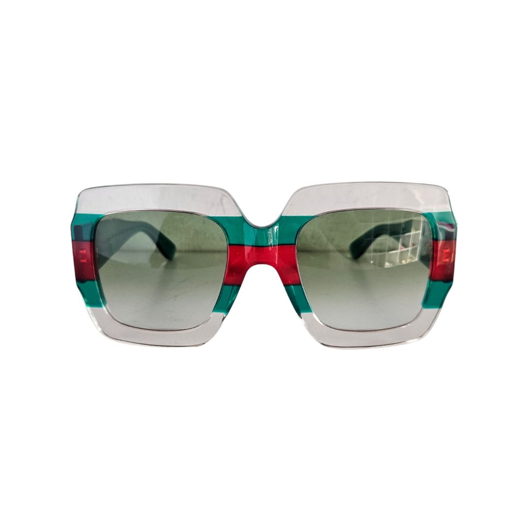 Gucci Striped Tricolor Square Frame Sunglasses