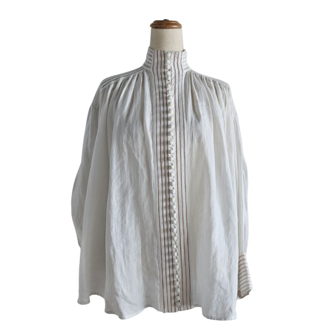Zimmermann White Mesh Detail Pom Pom Button Shirt