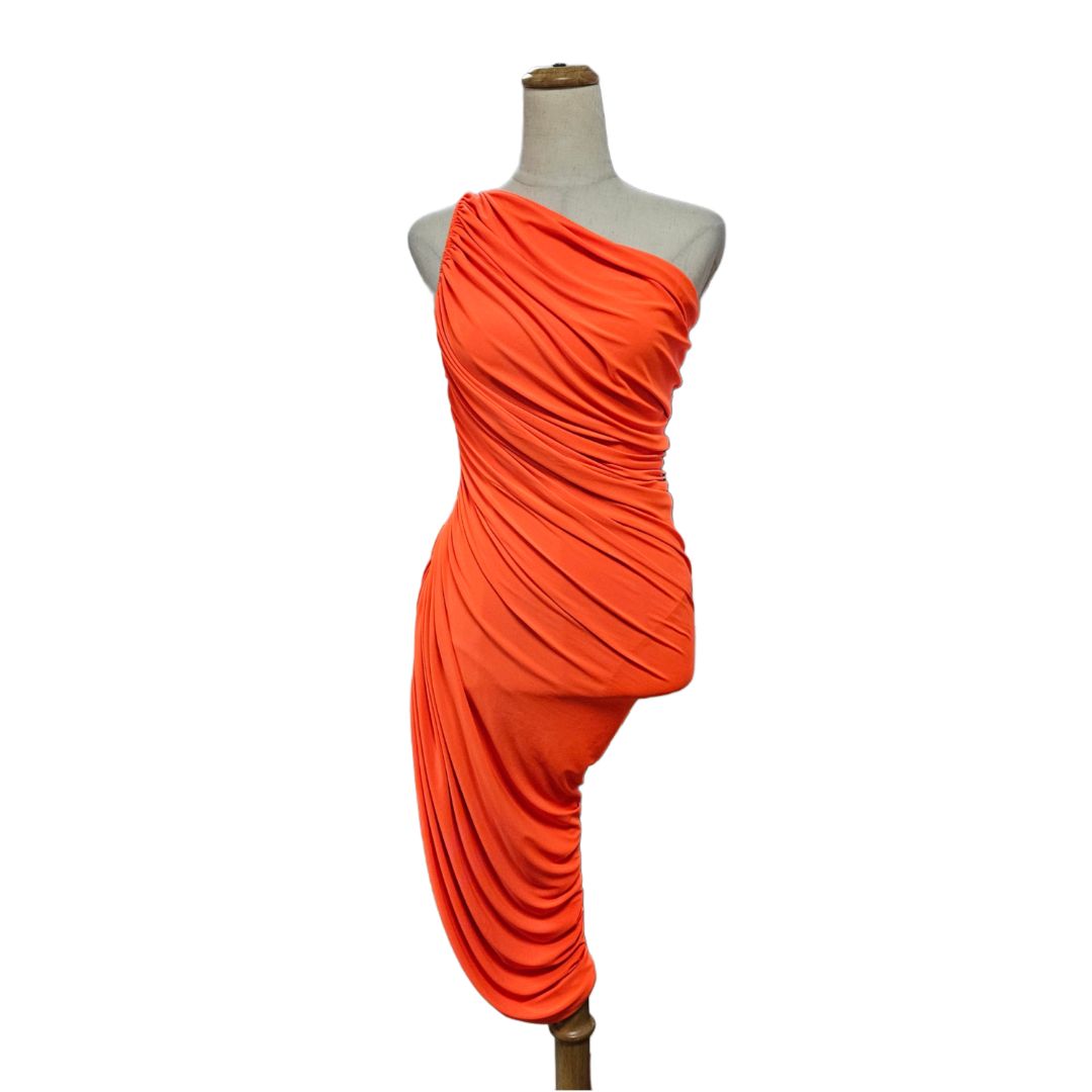 norma kamali orange dress Norma Kamali Cross Halter Fishtail Gown