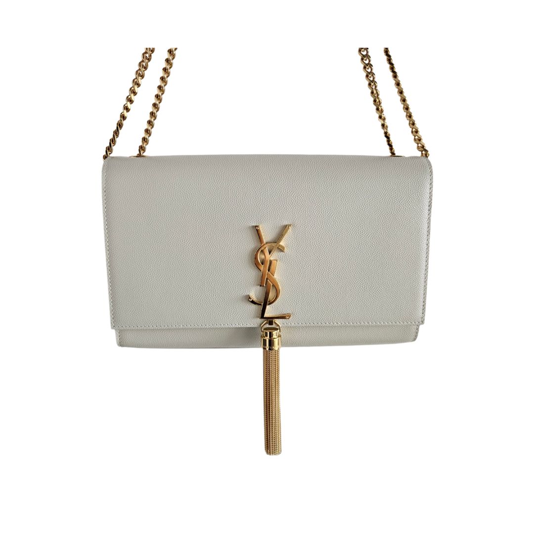Saint Laurent Cream Monogram Kate Tassel Shoulder  Bag