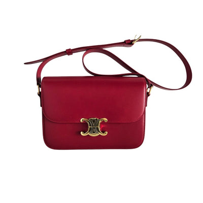 Celine Red Classique Leather Triomphe Shoulder Bag