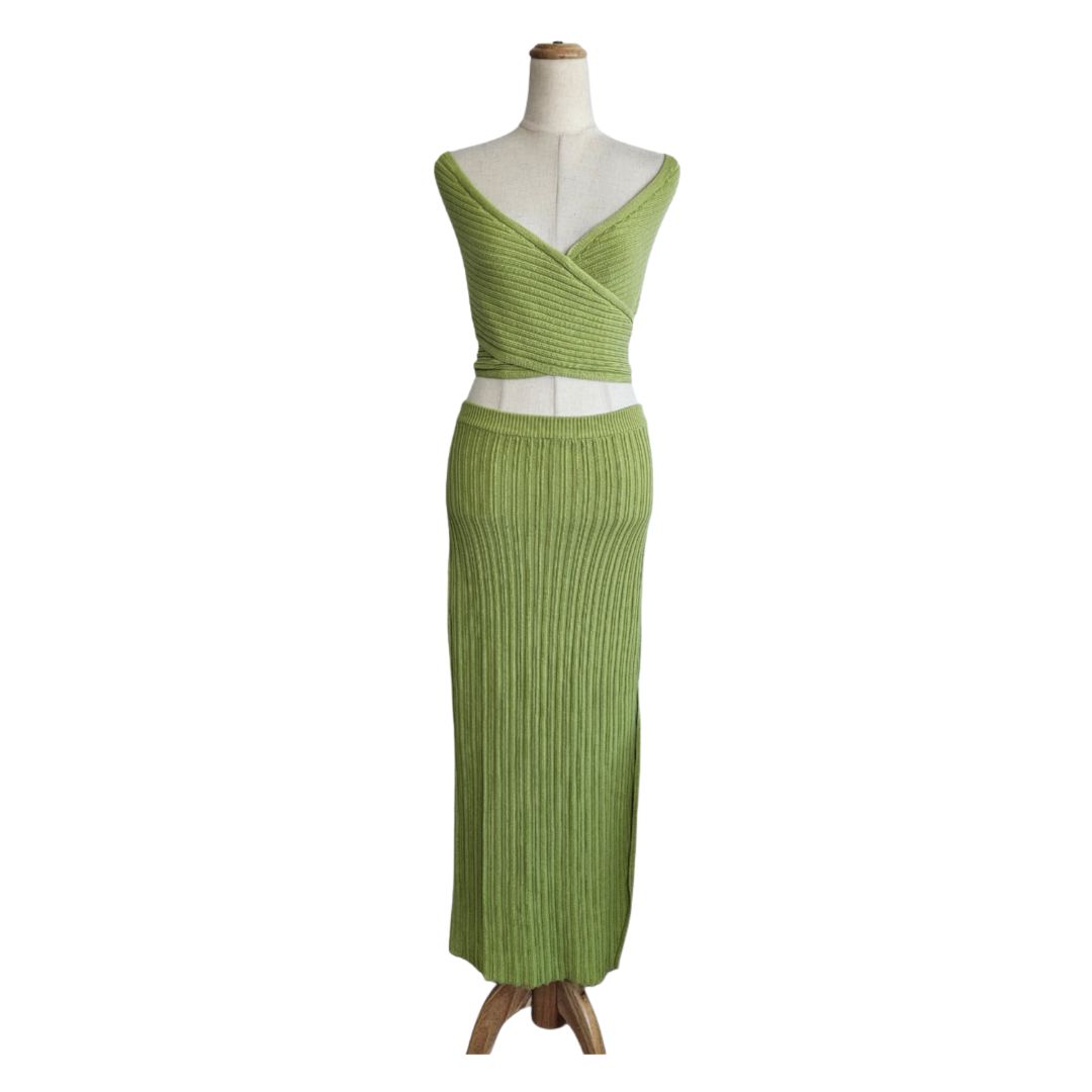 Camila Coelho Green Ribbed Skirt with Bandeau Top